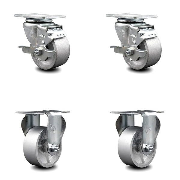 3 Inch Semi Steel Swivel Top Plate Caster Set with 2 Brakes 2 Rigid SCC